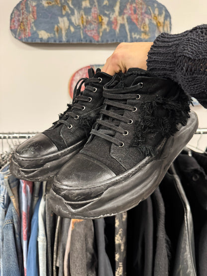 Rick Owens ‘Abstract’ Shredded Denim Low Top Sneakers