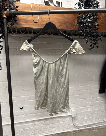 Gucci Grey Cotton Lace Up off the Shoulder Top