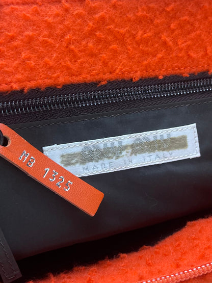 Autumn Winter 1999 Miu Miu Fuzzy Orange Enamel Handle Full Size Tote Bag