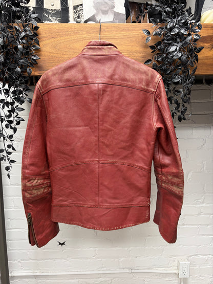 Marc Jacobs Mainline Aged Red Calfskin Leather Moto Jacket