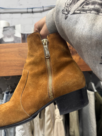 Balmain ‘Anthos’ Suede Double Side Zip Brown Pointed Toe Boots