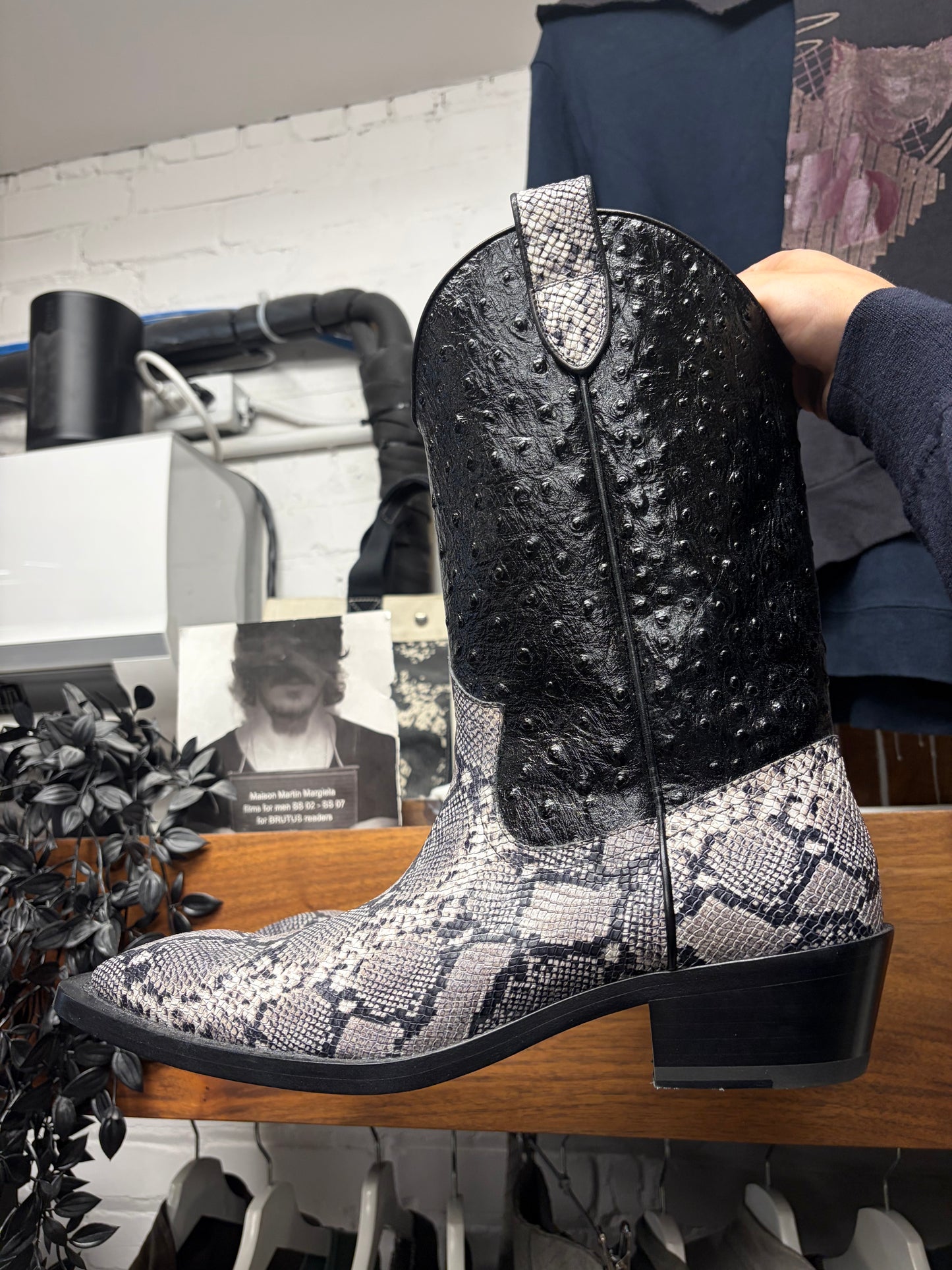 Martine Rose Ostrich/Snakeskin Embossed Leather Cowboy Boots