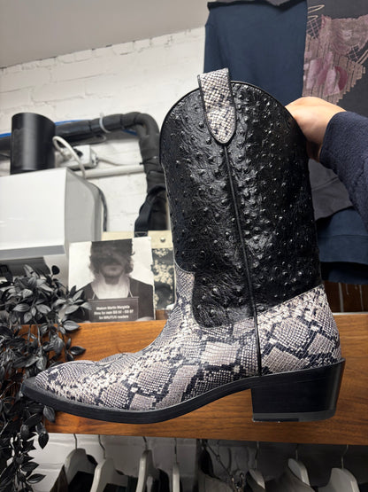 Martine Rose Ostrich/Snakeskin Embossed Leather Cowboy Boots