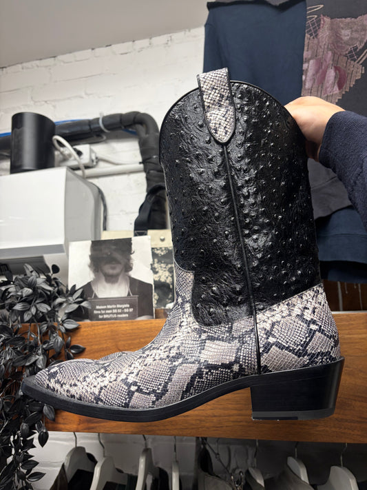 Martine Rose Ostrich/Snakeskin Embossed Leather Cowboy Boots