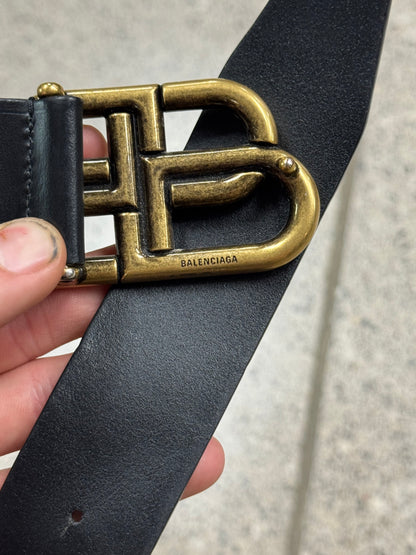 Balenciaga ‘BB’ Gold Interlock Logo Leather Belt