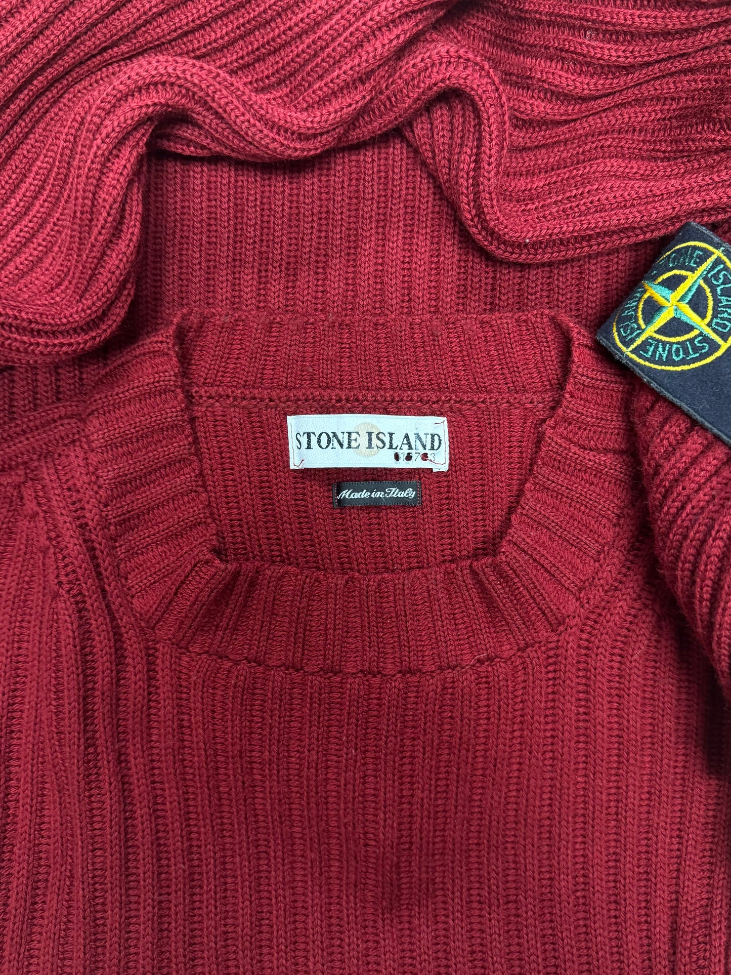 Stone Island Badge Logo Ribbed Wool Knit Sweater