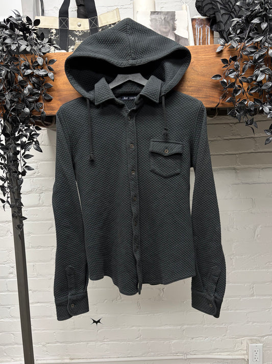 AW1999 Raf Simons Quilted Cotton Black Hooded Collar Shirt
