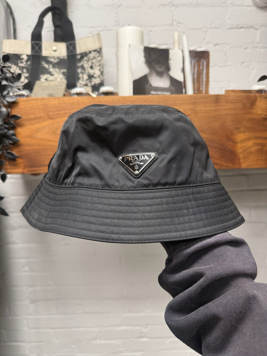 Prada Black Nylon ‘Saffiano’ Logo Bucket Hat