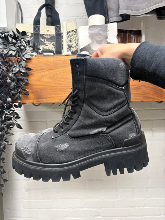 Balenciaga Distressed Canvas ‘Strike’ Combat Boots