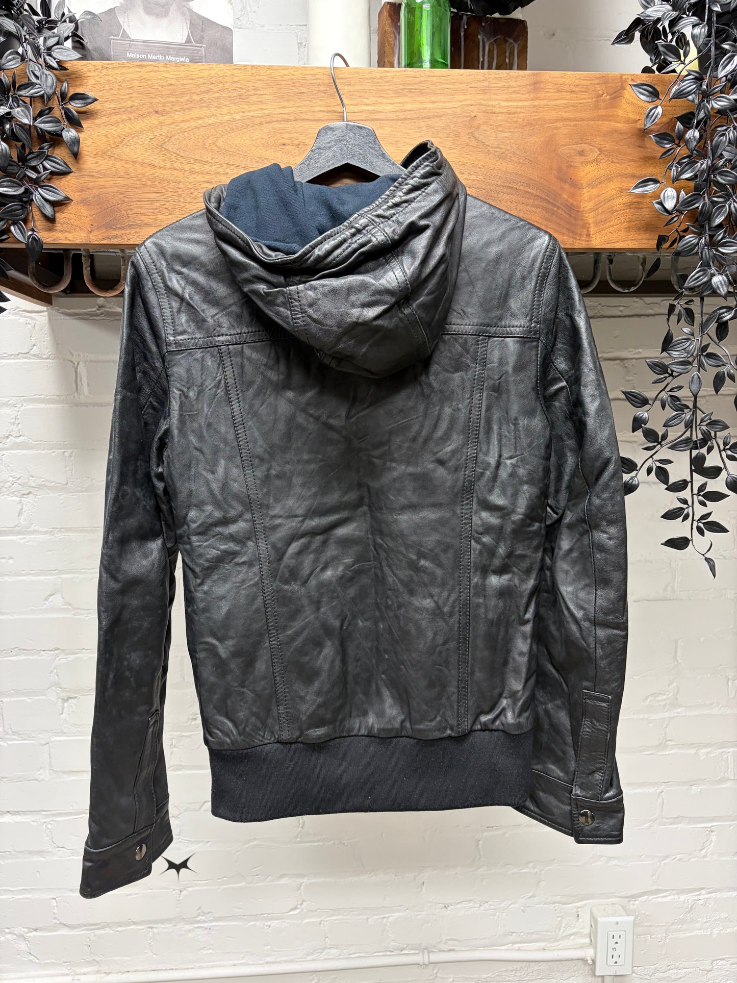 Dolce and Gabbana ‘Mainline’ Hooded Black Lambskin Leather Zip-Up Jacket