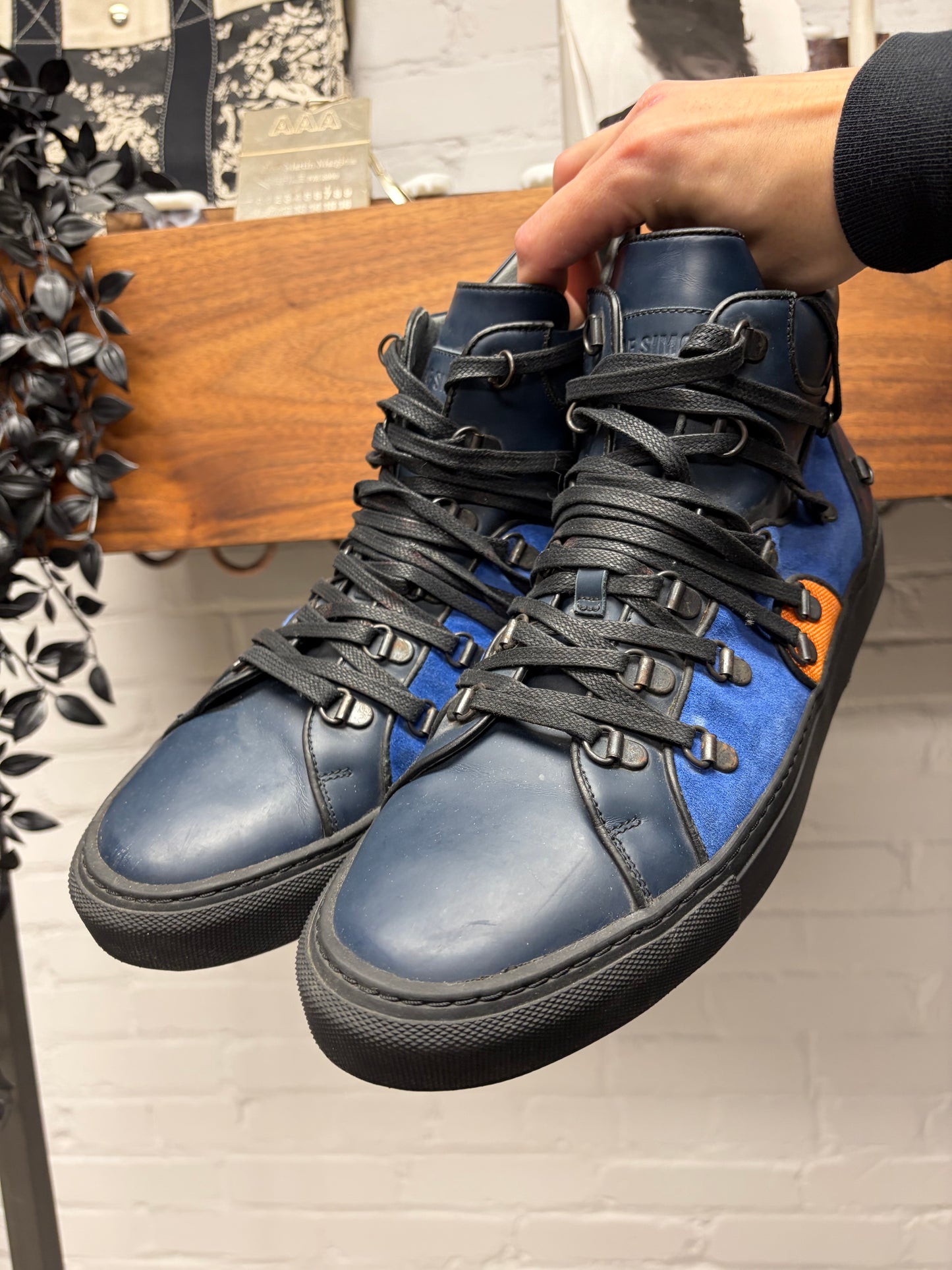SS2011 Raf Simons ‘Multi-Lace’ Blue/Orange Leather High Top Sneakers