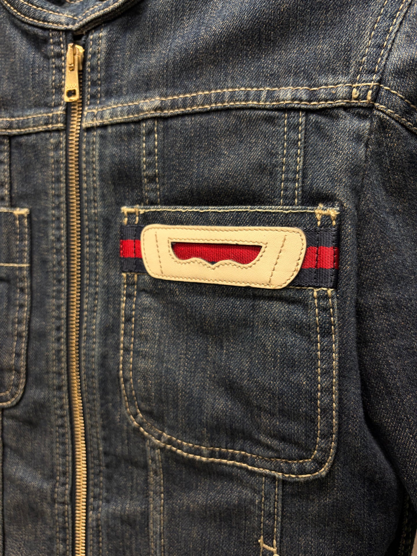 2006 Gucci ‘Stripe Logo’ Denim Cafe-Racer Motorcycle Jacket