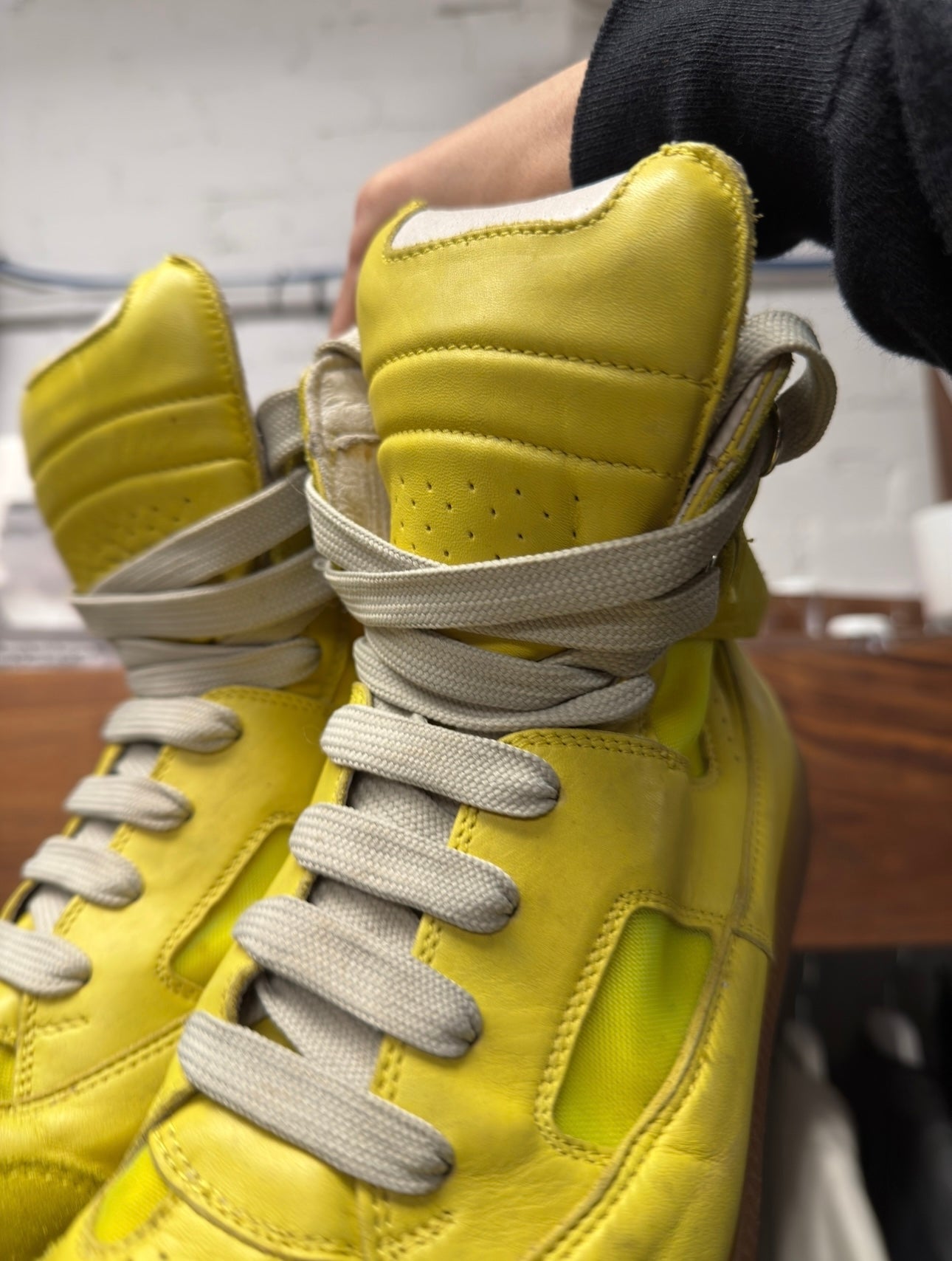 Maison Margiela G.A.T. Neon Suede/Gum Sole High Top Sneakers