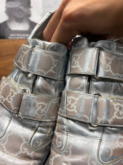 Vintage 2000s Gucci ‘Metallic Silver’ Monogram Leather Velcro Strap Sneakers