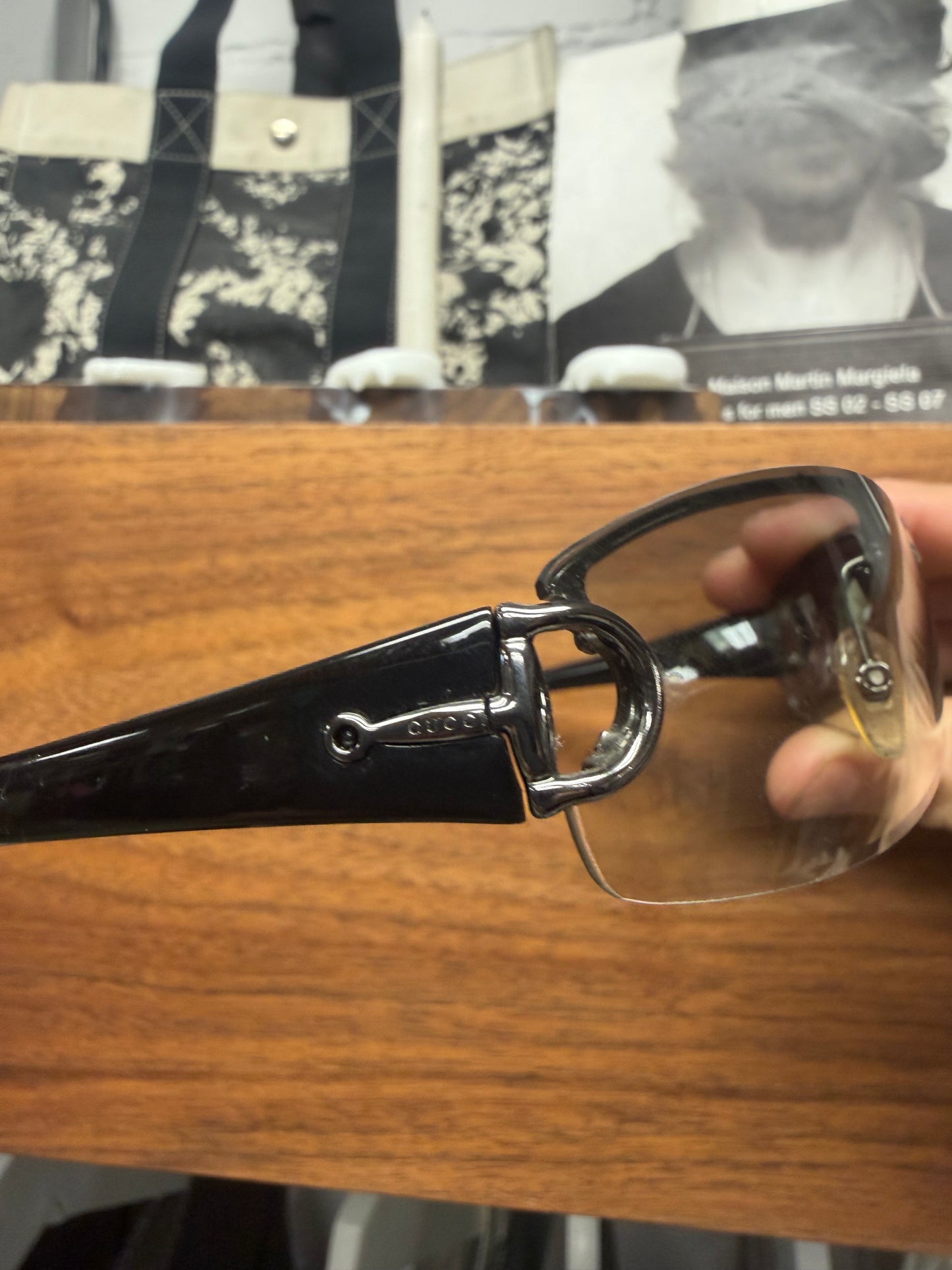 2000s Gucci Horsebit Brown Tinted Rimless Sunglasses