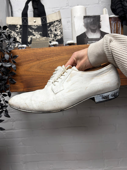 Maison Martin Margiela Painted White Leather Pointed Toe Dress Shoes