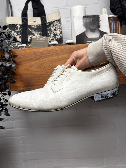 Maison Martin Margiela Painted White Leather Pointed Toe Dress Shoes