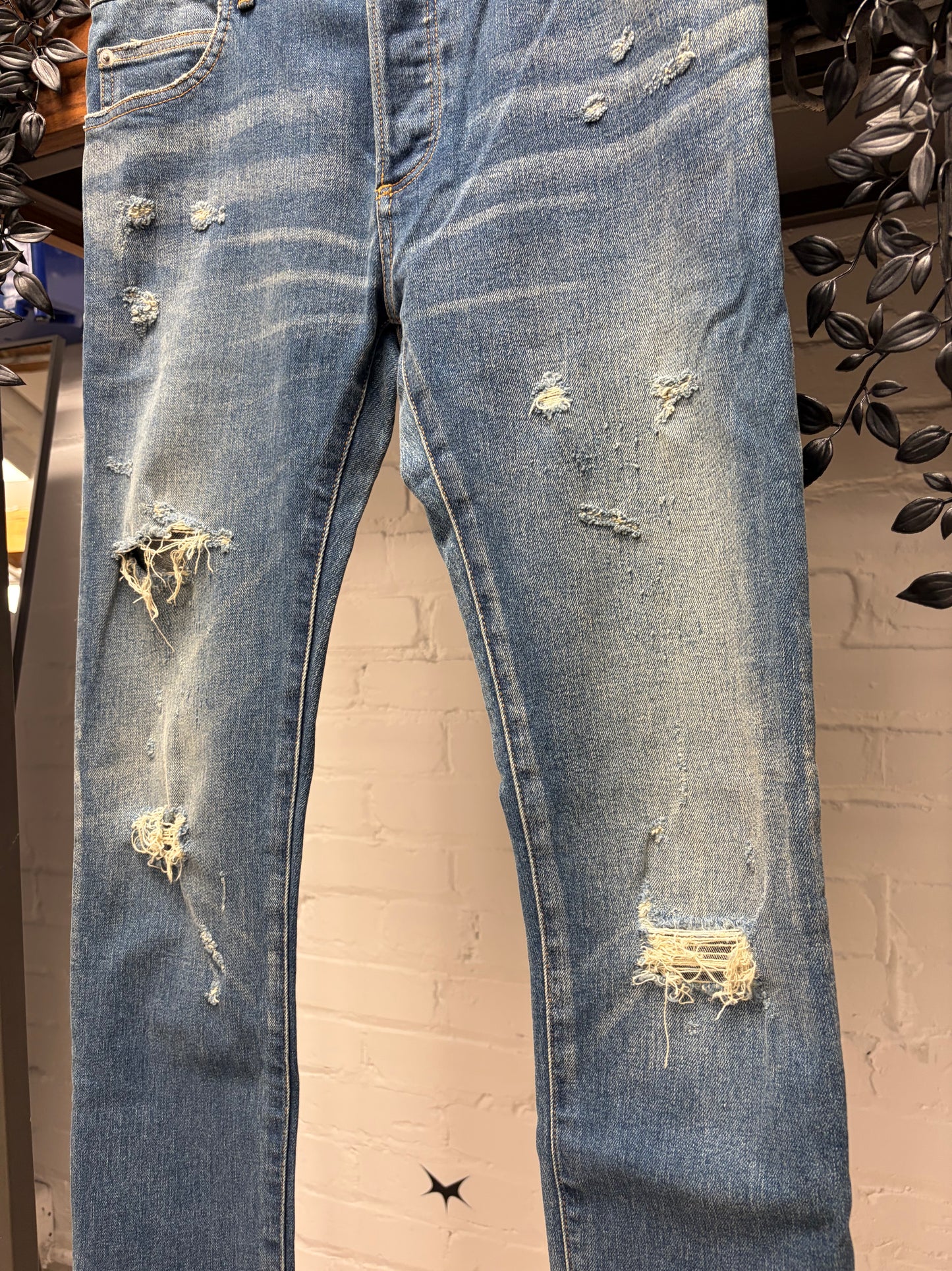 Balmain Distressed Classic Blue Washed Skinny Jeans