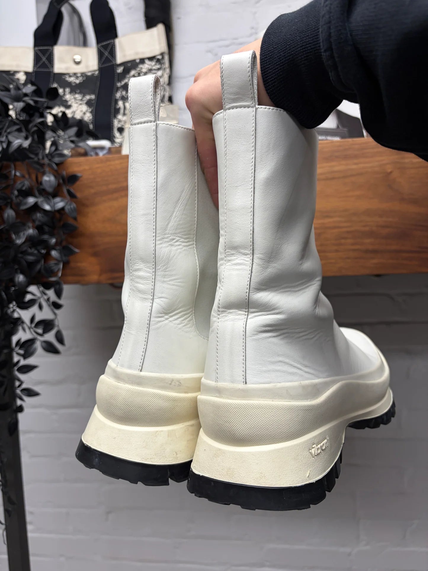 Jil Sander ‘Front Zip’ Cream White Leather Vibram Sole Hiking Boots