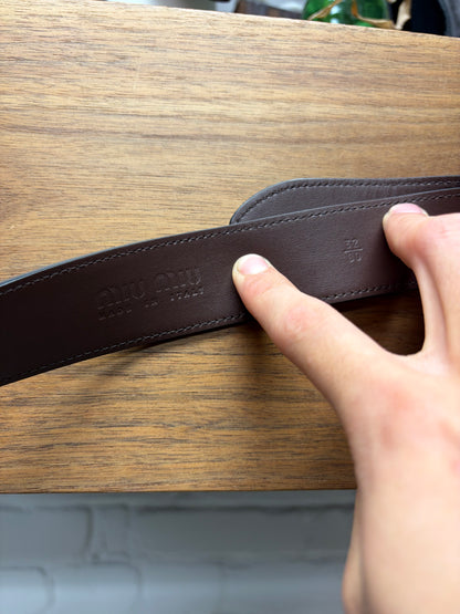 Miu Miu Brown Calfskin Leather ‘Metallic Plaque’ Octagonal Buckle Belt