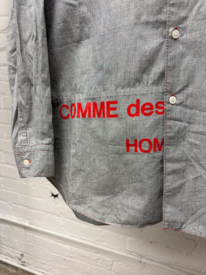 2001 Comme Des Garçons Homme ‘Split Logo’ Red/Grey Button Up Shirt