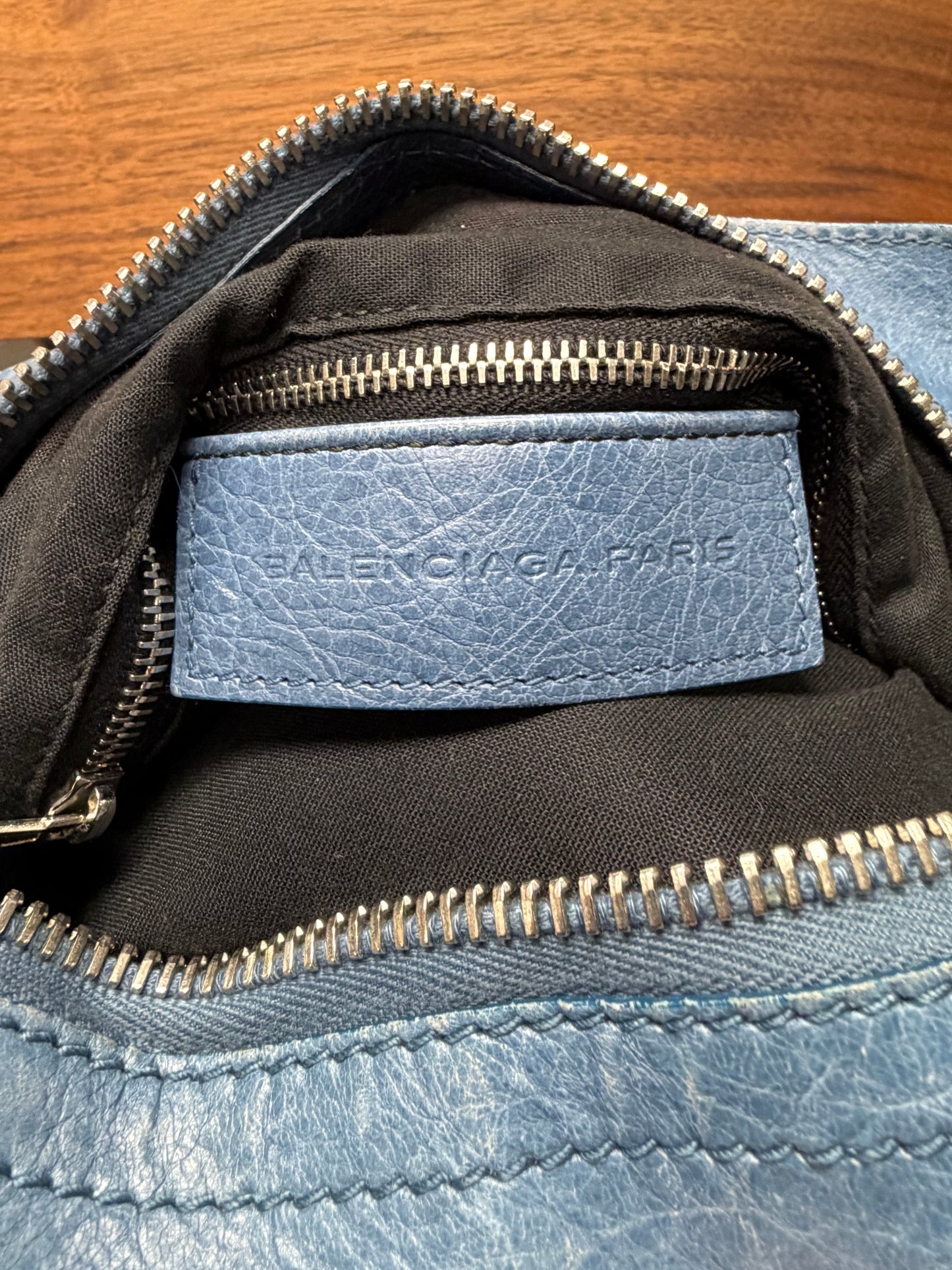 Balenciaga ‘Giant’ Blue Lambskin ‘City Bag’ with Silver Hardware