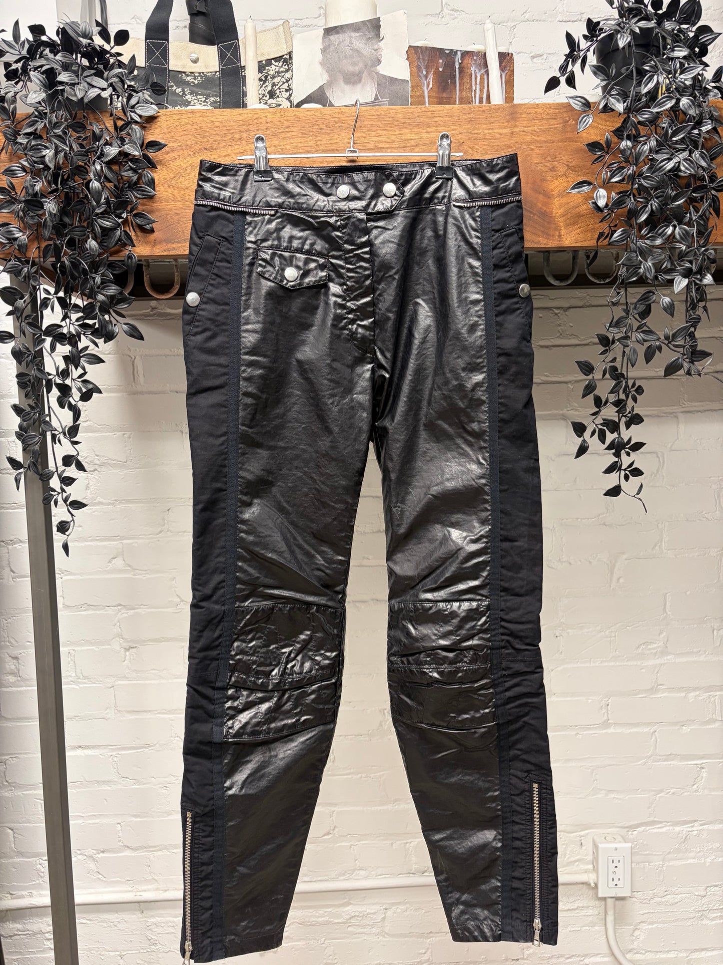 Dries Van Noten Leather Exposed Zip Skinny Biker-Knee Denim