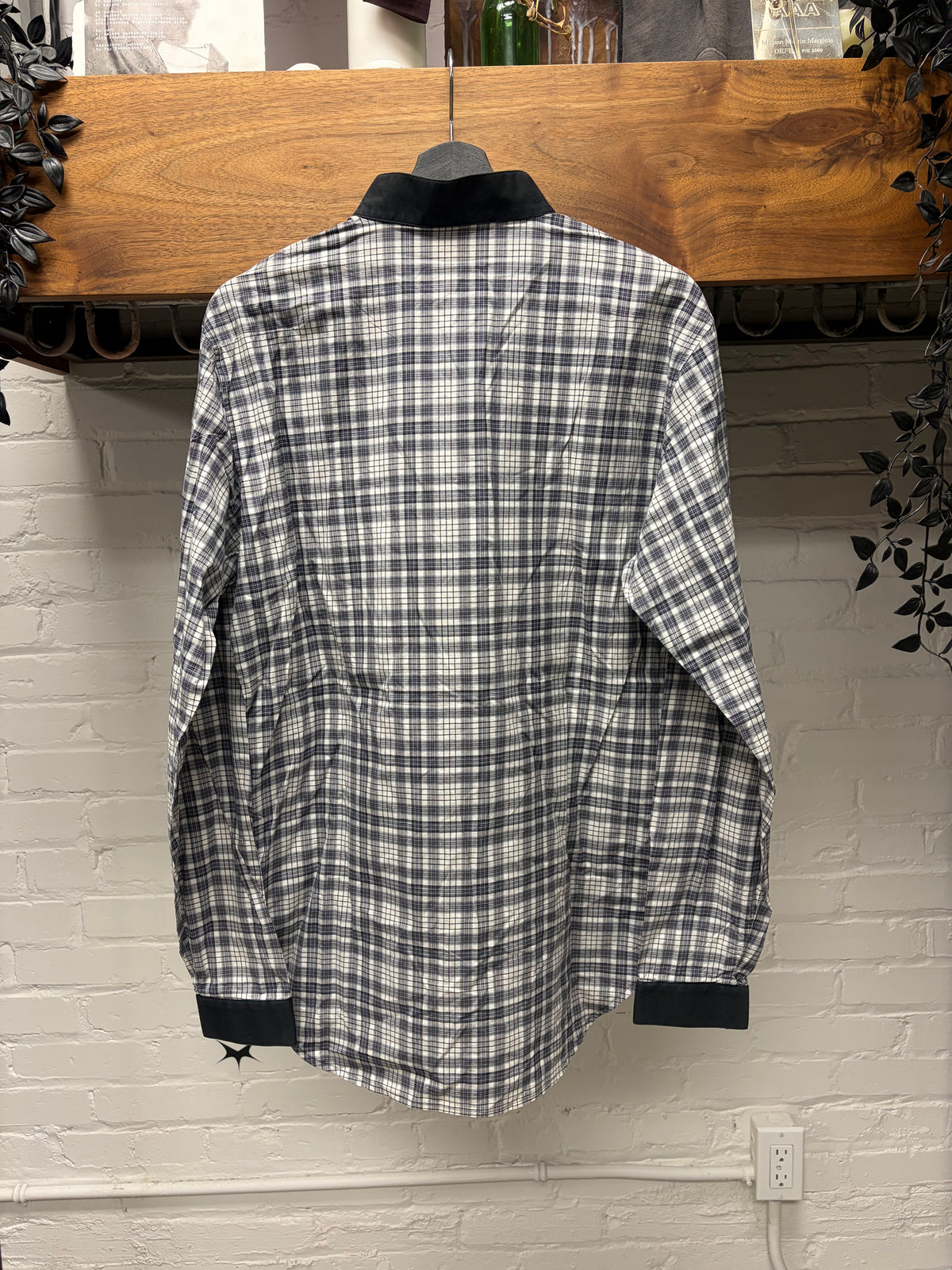 Dior Homme ‘Stand Collar’ Plaid Button Up Shirt with Black Trim