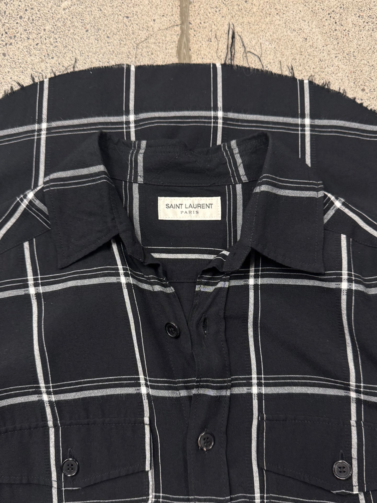 Saint Laurent Silk Blend Distressed Plaid Flannel