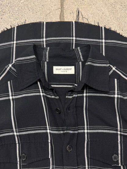 Saint Laurent Silk Blend Distressed Plaid Flannel