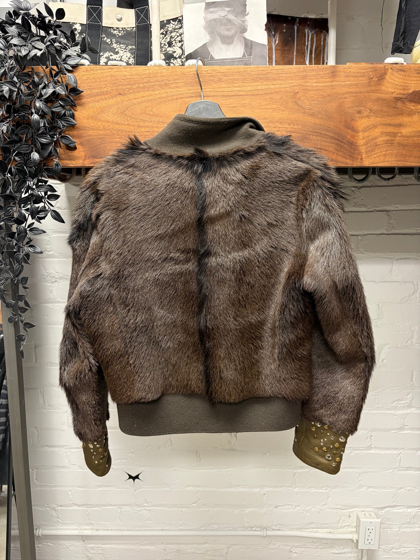 Chloe Genuine Goat Fur Layered Cashmere/Wool Blend ‘Hook n Eye’ Collared Sweater