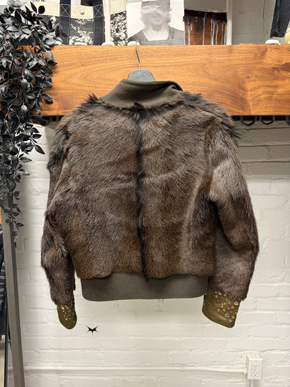 Chloe Genuine Goat Fur Layered Cashmere/Wool Blend ‘Hook n Eye’ Collared Sweater