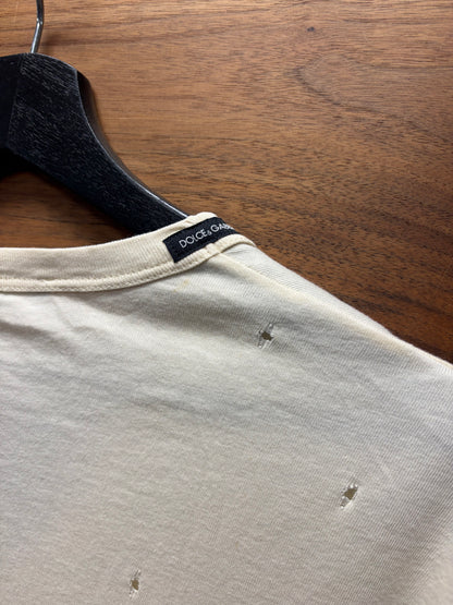 2000s Dolce & Gabbana ‘Pepsi’ Distressed White V-Neck Cotton T-Shirt