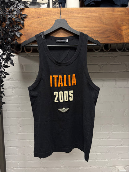 2005 Dolce & Gabbana ‘Italia’ Embroidered Black Tank Top