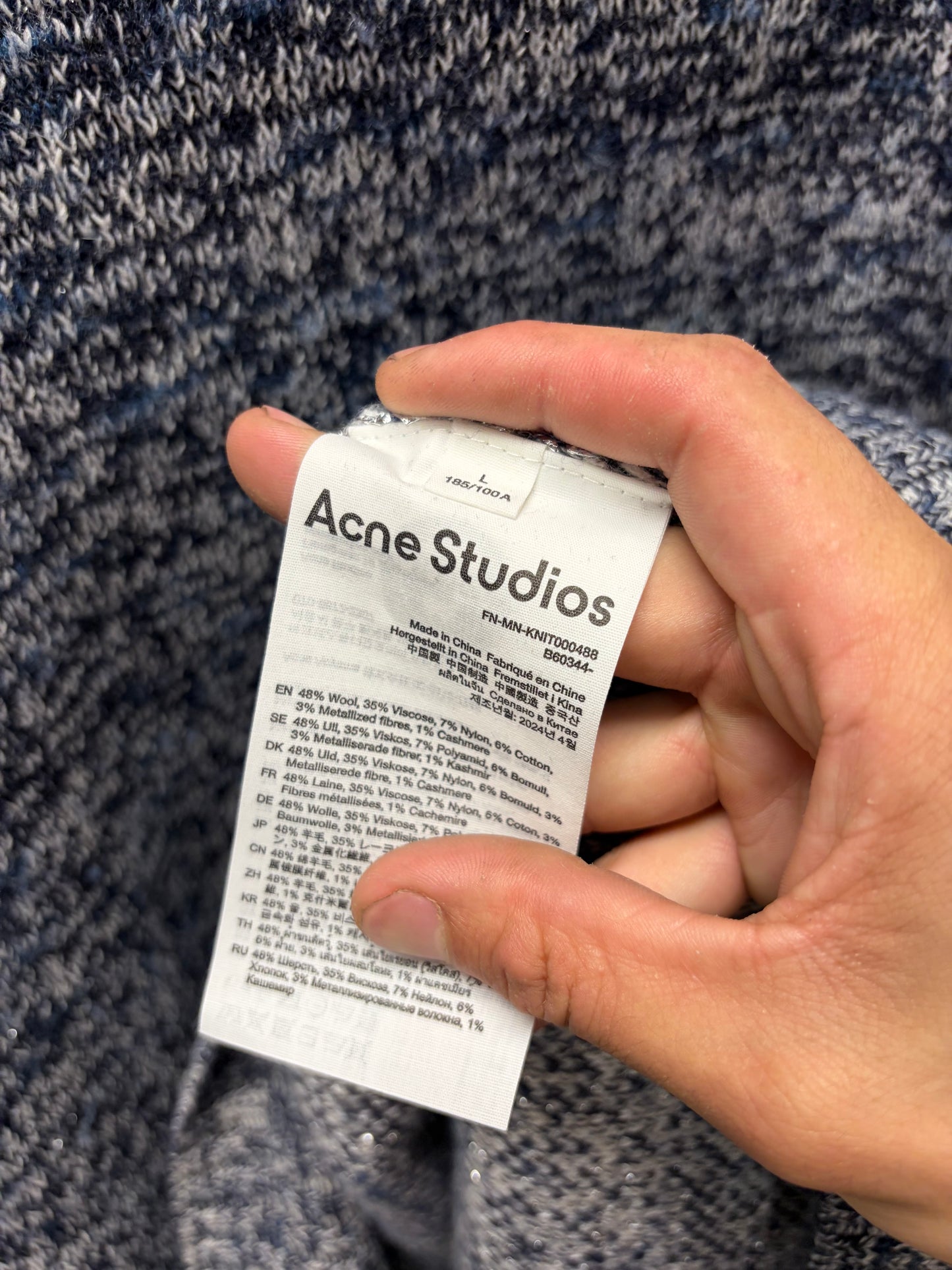 Acne Studios ‘Twisted Heart’ Metallic Grey/Blue Knit Sweater