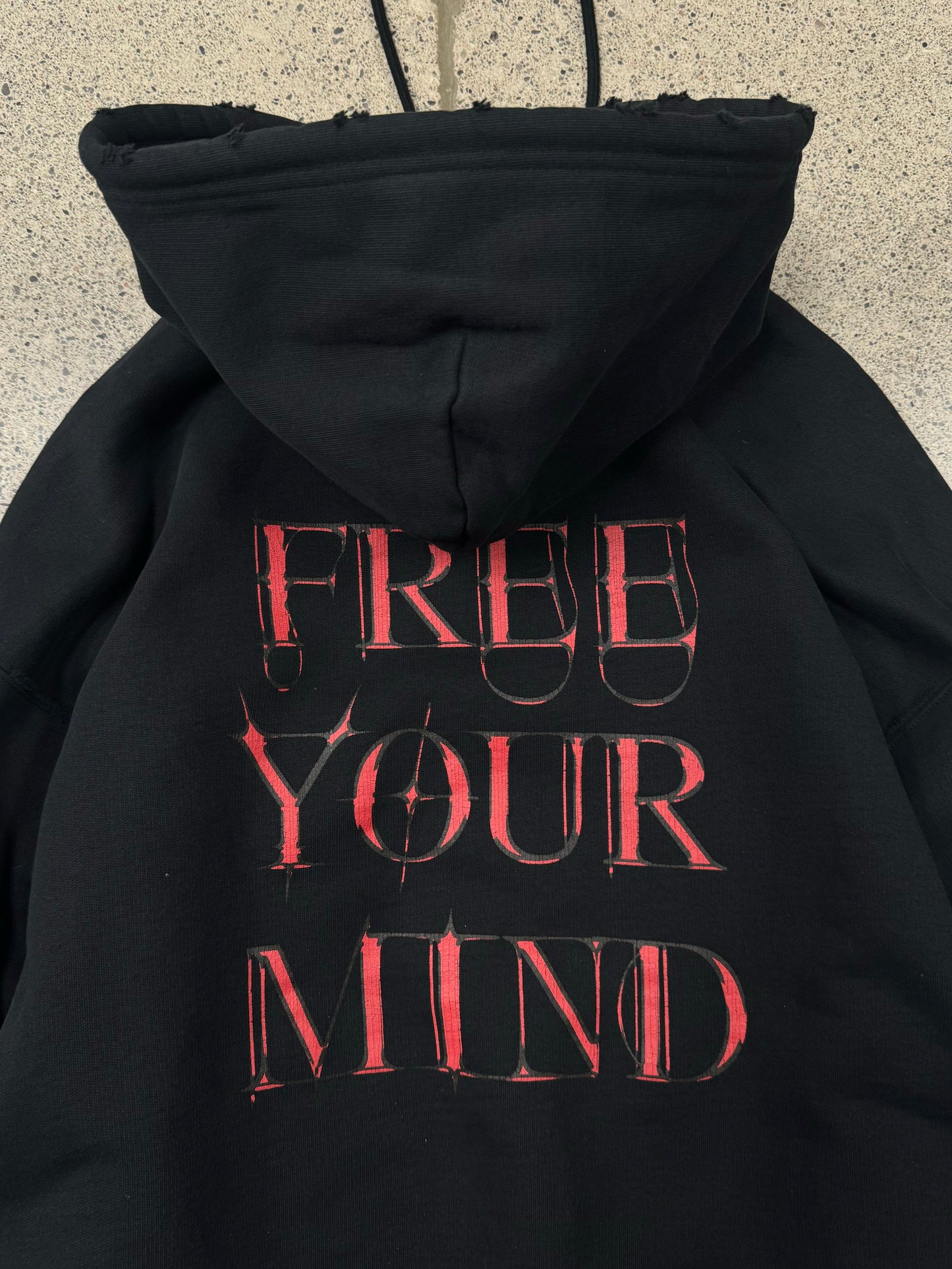 AW2020 Balenciaga ‘Free Your Mind’ Distressed Black Hoodie