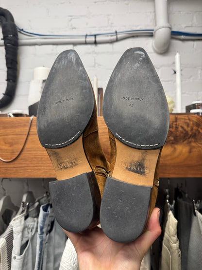 Balmain ‘Anthos’ Suede Double Side Zip Brown Pointed Toe Boots