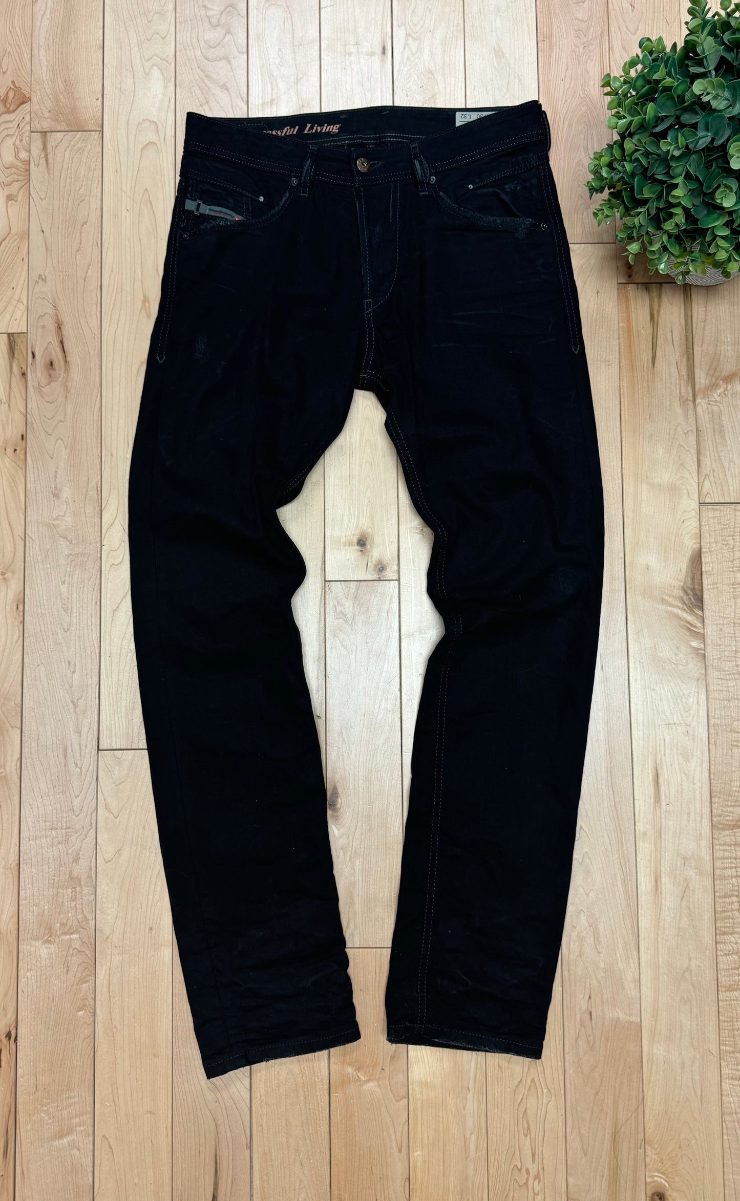 Diesel Black Distressed Slim/Skinny Cut Denim