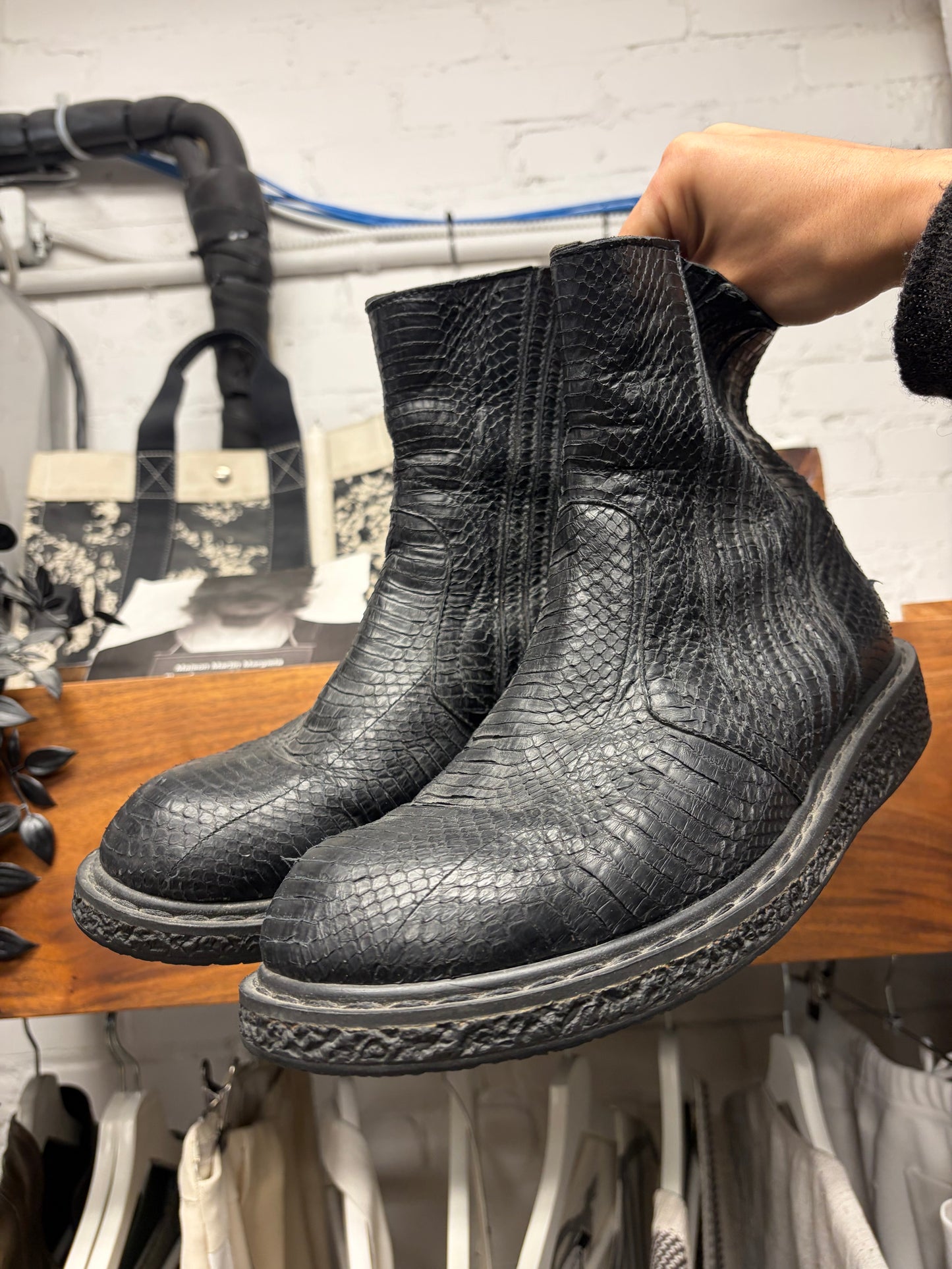 SS2009 Rick Owens ‘Strutter’ Black Python Hide Engineer Boots