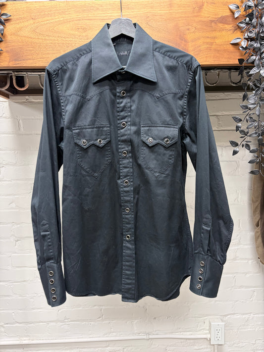 2000s Gucci Western Button Snap Black ‘Double Chest Pocket’ Collared Shirt