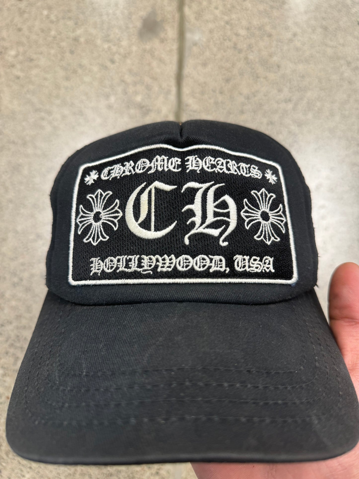 Chrome Hearts ‘Hollywood’ CH Logo Black Mesh Trucker Hat