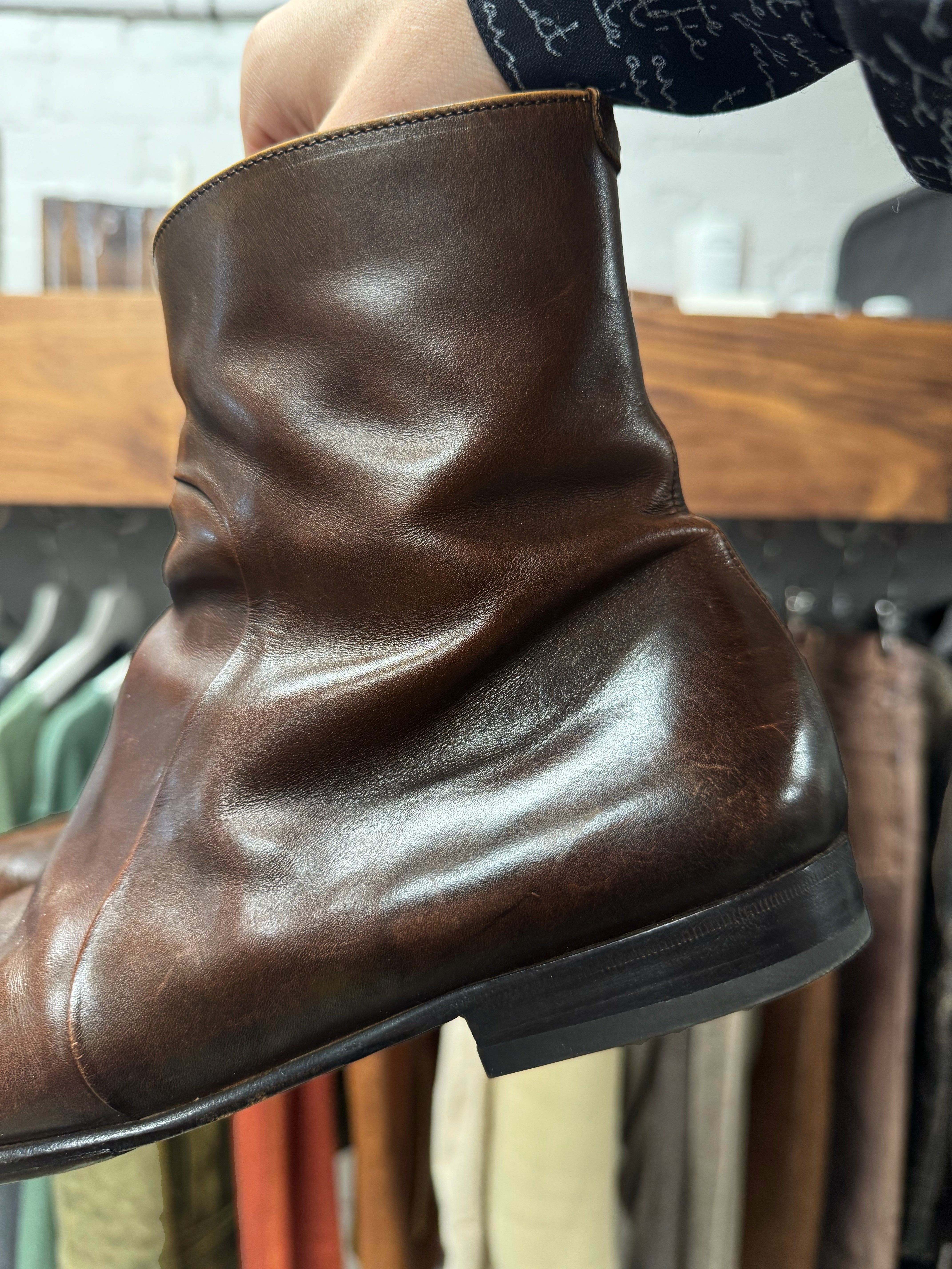 マルジェラ　ブラウンレザー ジッパーブーツ Maison Margiela 'Natural Patina' Brown Leather Side-Zip