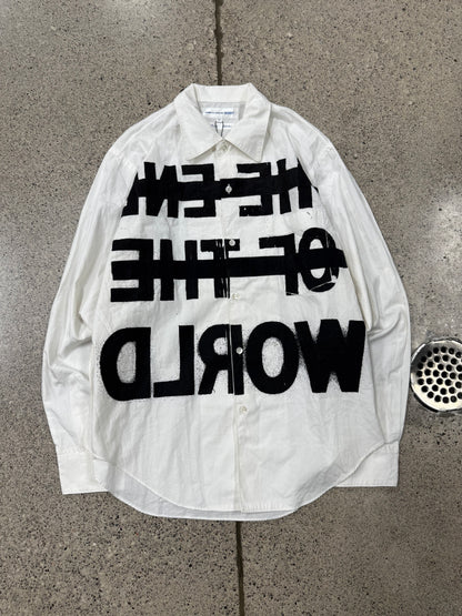 Comme Des Garçons Shirt ‘Free the World’ Painted Button Down Shirt.