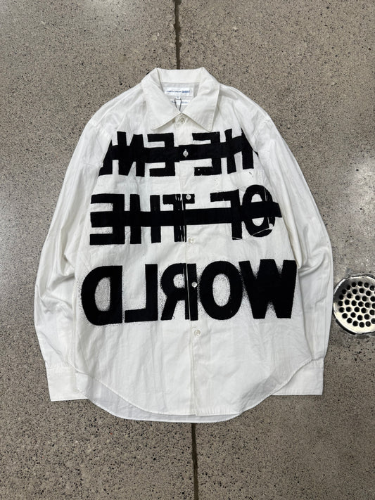Comme Des Garçons Shirt ‘Free the World’ Painted Button Down Shirt.