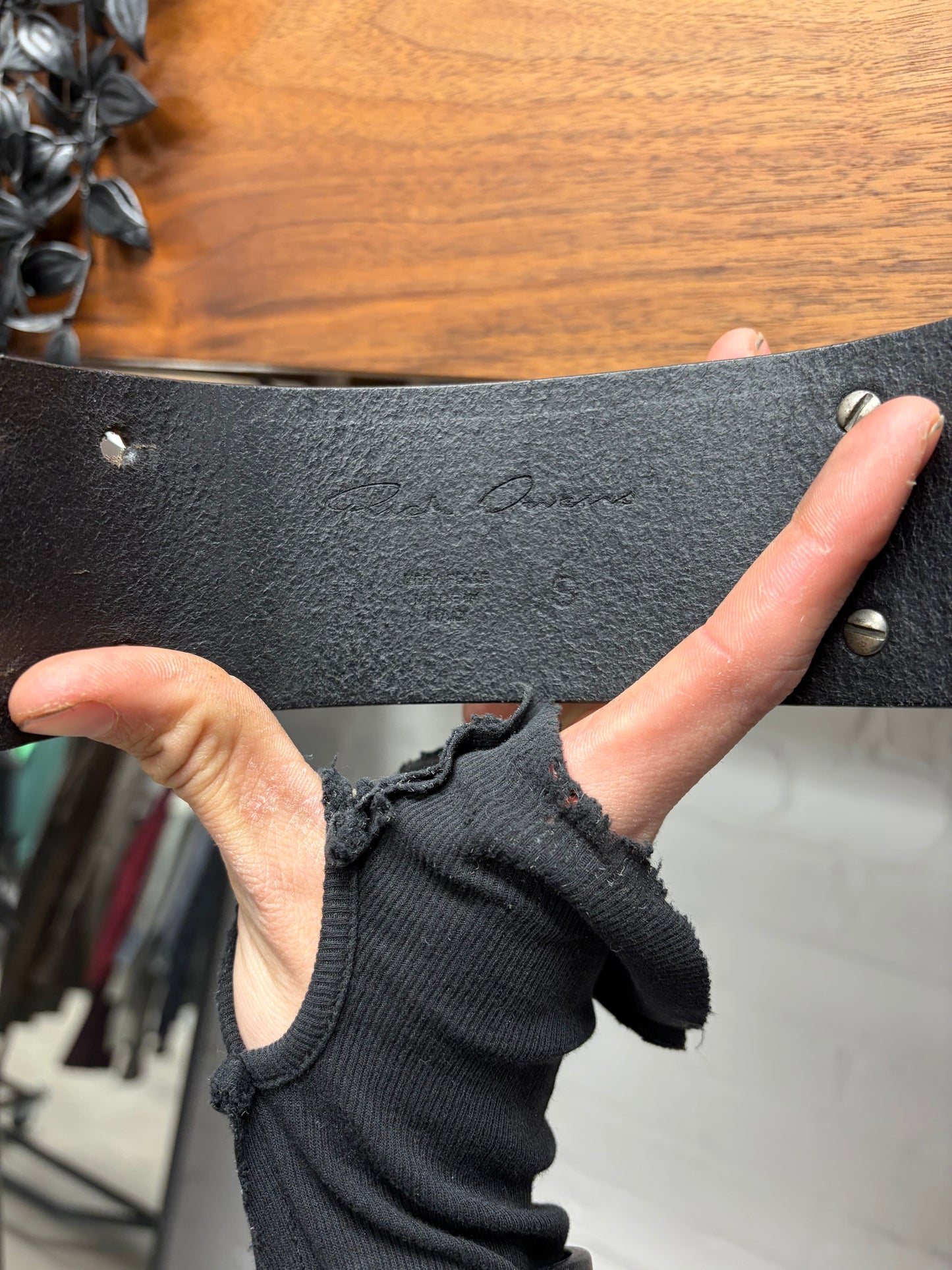 AW2014 Rick Owens ‘Moody’ Wide Black Calfskin Leather ‘Six Stud’ Bracelet