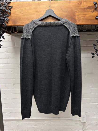 Dolce & Gabbana Mainline Dark/Light Grey Heavy Speckled Wool V-Neck Sweater