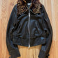 LGB Pebbled Lambskin Leather Fur Trim ‘Flight’ Jacket