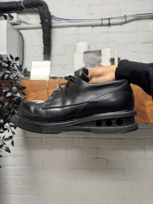 Dirk Bikkembergs ‘Easy Rider’ Cutout Sole Black Leather Derbies