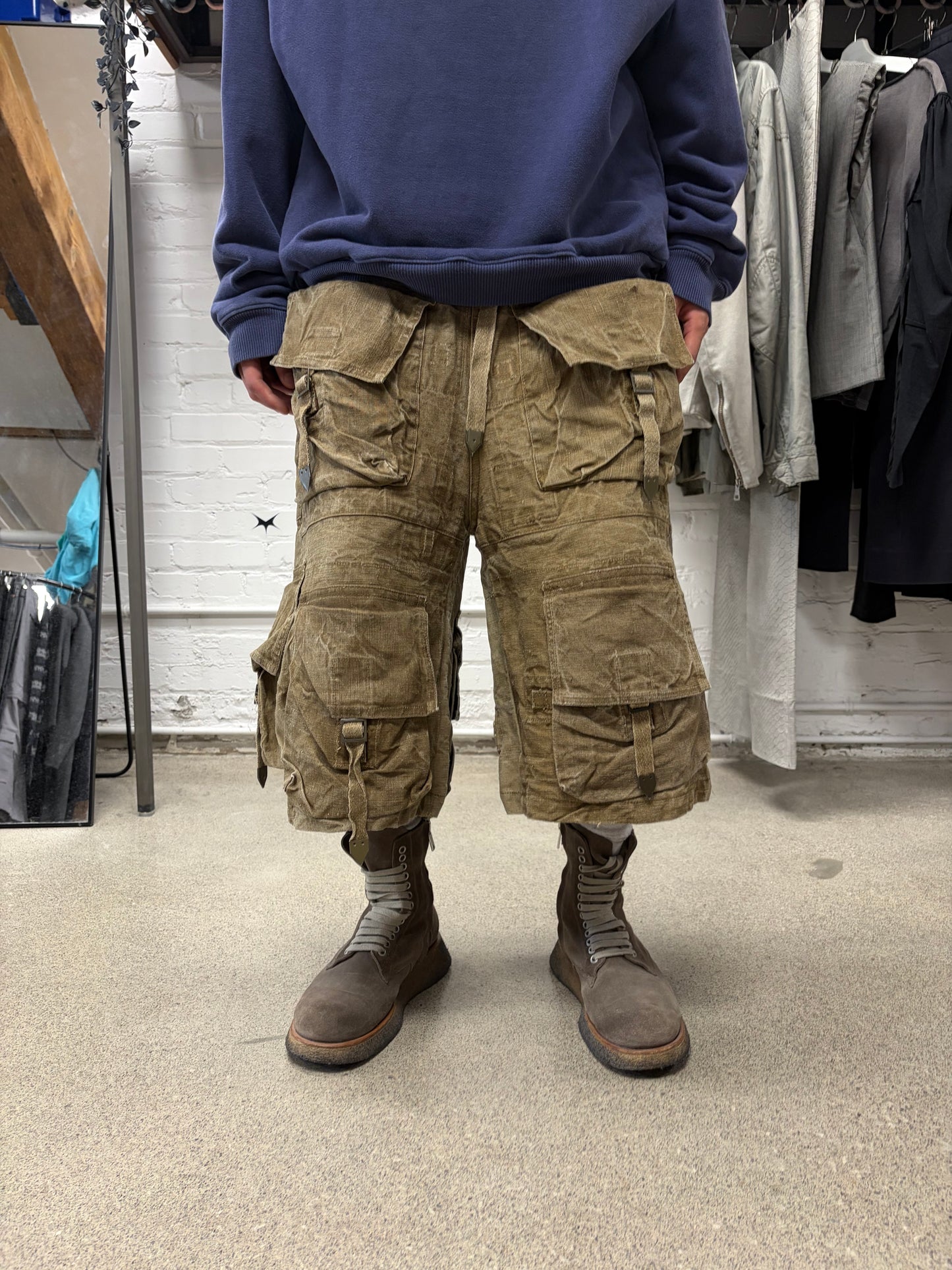 Loewe ‘9 Pocket’ Over the Knee Faded Military Cargo Shorts