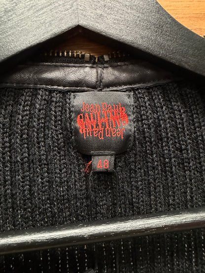Vintage Jean Paul Gaultier Loose Gauge Knit Zip-Up Sweater with Leather Trim
